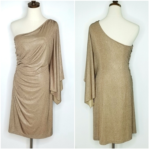 Hailey Brown Size 8 Shiny Satin One Shoulder Ruched Cocktail Evening Prom Dress - Picture 1 of 13